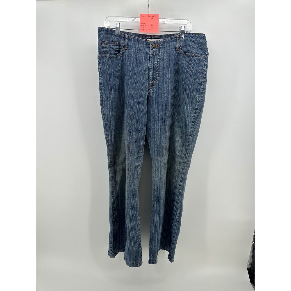 French Twist Womens Blue Pinstripe Textured Straight Leg Jeans Size 18 RN109755